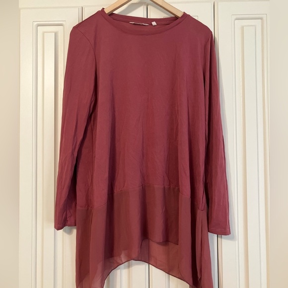 Soft Surroundings L Mauve Long Sleeved Pemberlee Sheer Jersey Knit Tunic - Picture 2 of 6